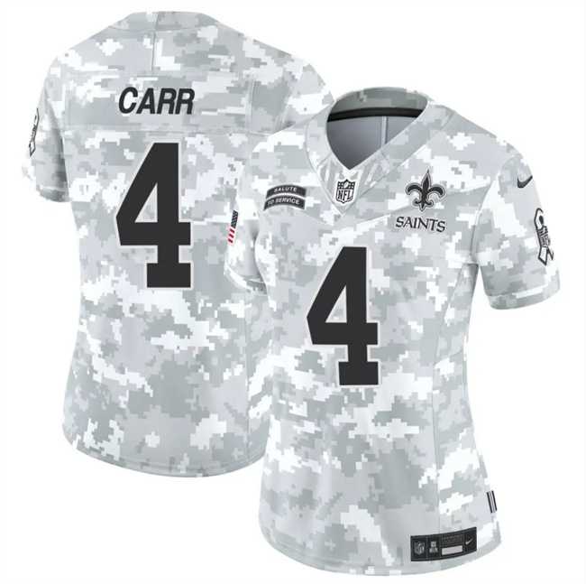 Womens New Orleans Saints #4 Derek Carr 2024 F.U.S.E Arctic Camo Salute To Service Limited Stitched Jersey Dzhi